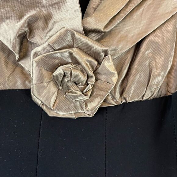 Joseph Ribkoff Black Gold Taffeta Rosette Dress Size 6 Party Cocktail Event - Picture 6 of 7